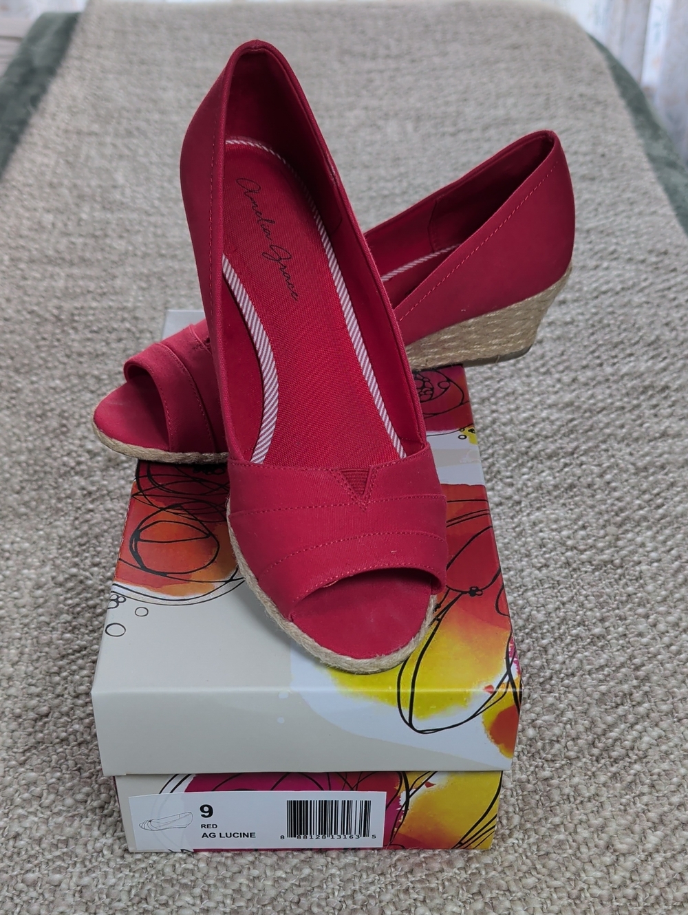 Red Peep-Toe Wedge Espadrilles for Women